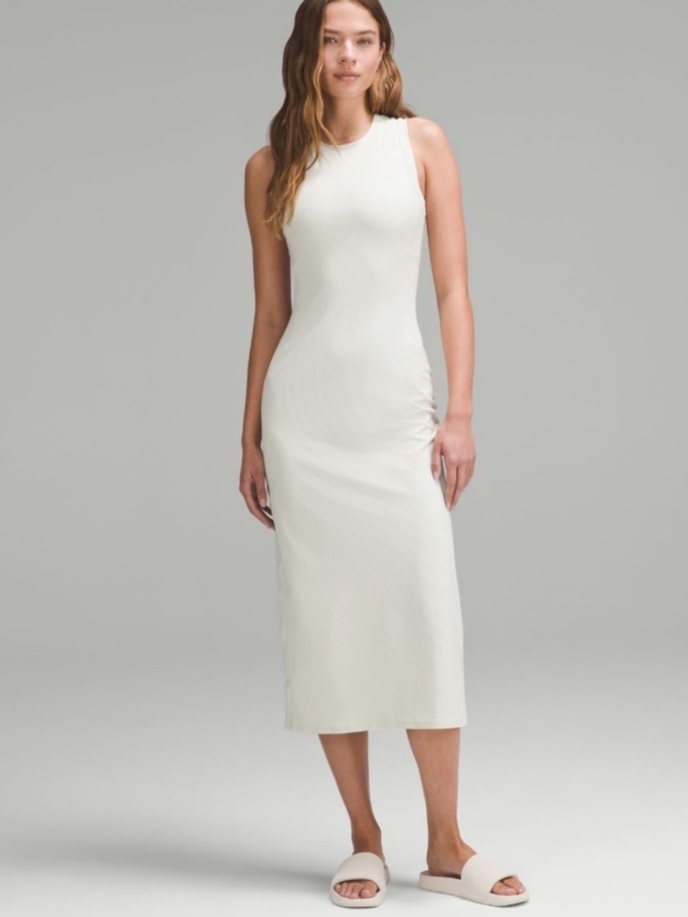 Lululemon All Alined Ribbed Midi Dress, Bone, Size 6